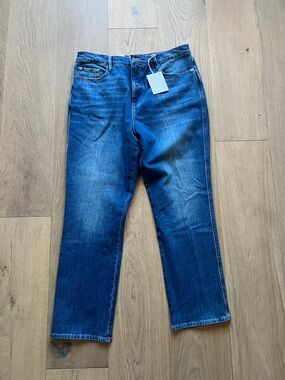 Frame Denim NWT Le Sylvie High Rise Cropped Straight Jeans in Deep Blue Wash